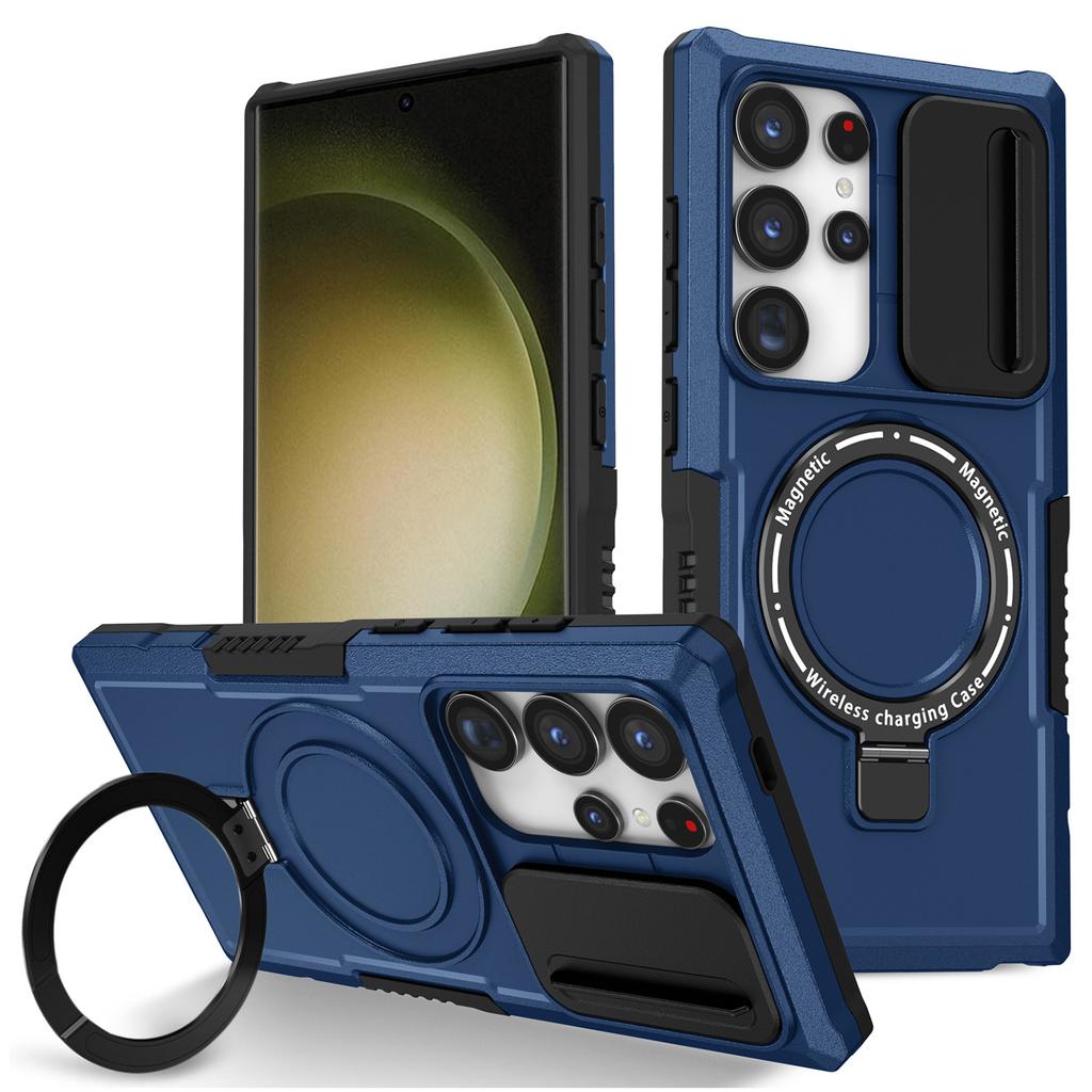 For Samsung Galaxy S24 Ultra Case PC+TPU Phone Cover with Lens Lid Magnetic Case