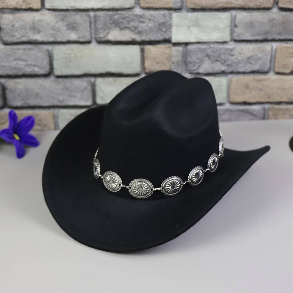 Hochwertiger Retro-Cowboyhut mit Metallkette und großem Schirm