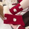 Medium Socks Christmas Red New Year Socks Wool Bow Warm Pile Stack Socks Striped Big Red Cartoon