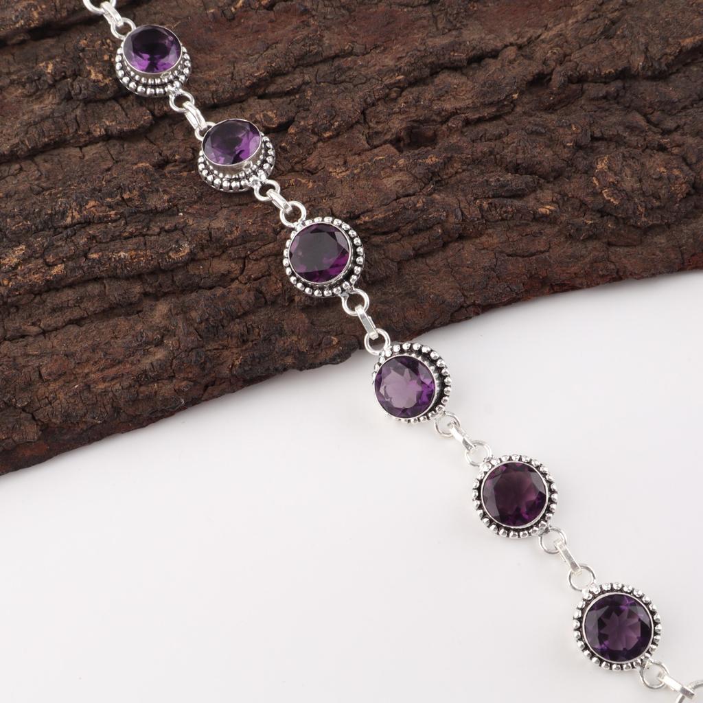 Amethyst Gemstone 925 Sterling Silver Handmade Jewelry Adjustable Bracelet 7-9" RB-17-5