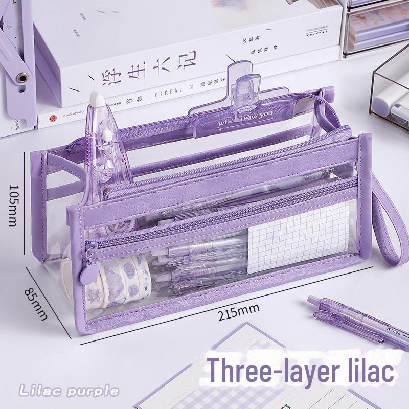 Large Capacity Transparent Three-Layer Pencil Bag for Students