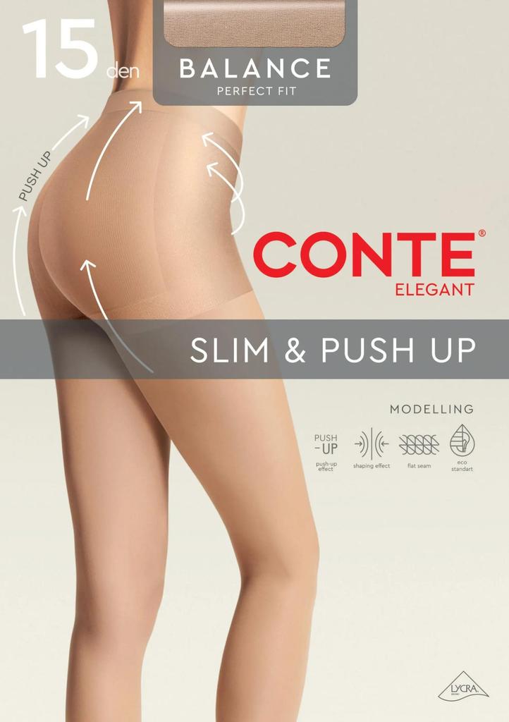 Rajstopy 15 den modelujące z efektem push-up czarne Balance 15 Conte