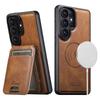 2 In 1 Detachable Oil Wax Pattern Magnetic Leather Phone Case for Samsung S26 Ultra S25 Plus S24 S23 S22 Wireless Charging Cover