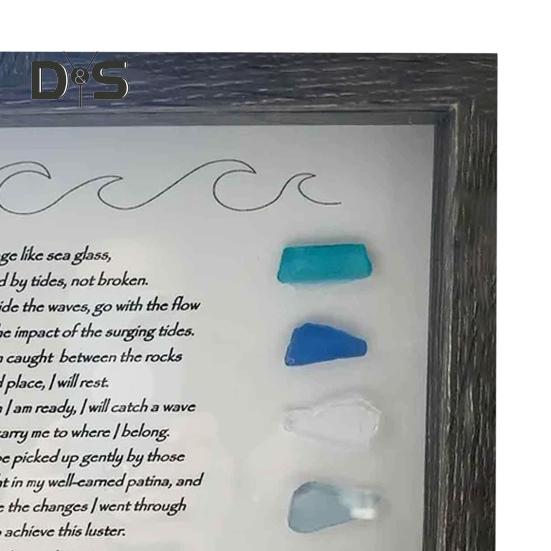 Sea Glass Picture Frame Wooden Photo Frame with Colorful Sea Glass Frame Sea Glass Poem Framed Artwork Ornament for Home Decor