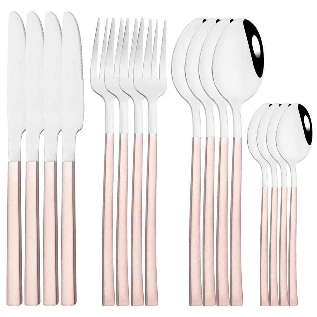 16Pcs Rose Gold Dinnerware Set Knife Fork Coffee Tea Spoon Cutlery Set Stainless Steel Tableware Western Home Kitchen Flatware