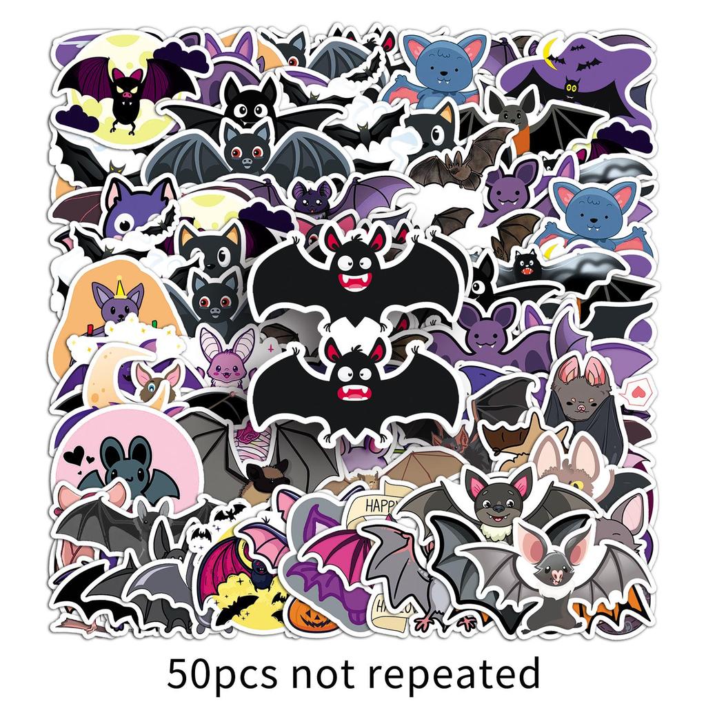 50 Waterproof Bat Animal Stickers for Luggage, Halloween Decor, Skateboard, Laptop, Tablet, and Water Cup (50 Sheets)