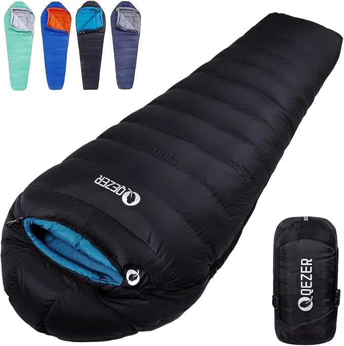 Outdoor Camping Mummy Adult Sleeping Bag DUCK Filling Windproof Waterproof 0~5 Temperature Rating Customizable Color Logo Nylon