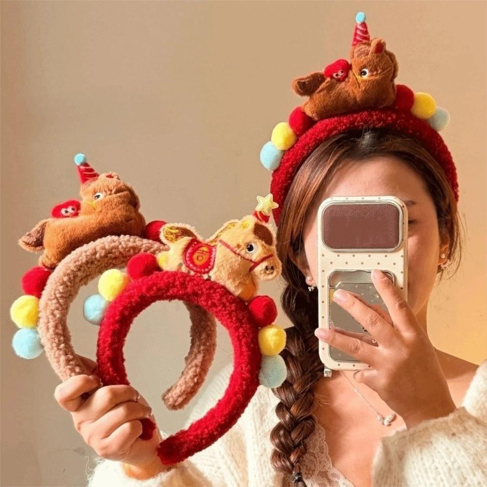 Plush Cartoon Horse Hair Hoop Exquisite New Year Mascot Headband Gift Pony Headpiece  New Year