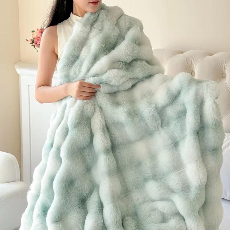 1pc Plaid Flannel Blanket Sheet Warm Soft Cozy Throw Blanket Sofa Bed Room Office Nap Blanket Autumn Winter Fluffy Bubble Fleece Blanket Sheet