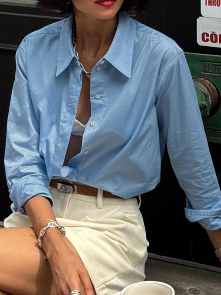 KaiKuo 2026 Spring/Summer Women’s Solid Color Button-Up Shirt - European and American Style