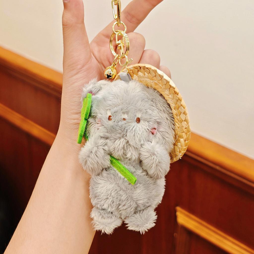 Keyring Cat Plush With Straw Hat And Flower Holding Design For Gift Collector