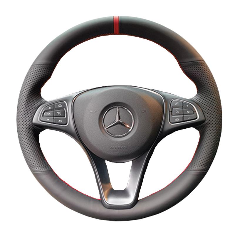 DIY Black Wear-Resistant Faux Leather Car Steering Wheel Cover For Mercedes-Benz Vito III ( W447 ) 2015- Braid