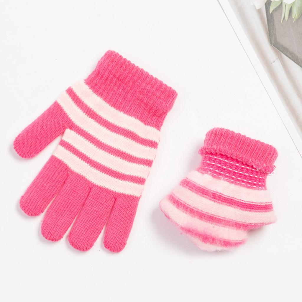 Kids Striped Pattern Gloves Full Finger Warm Mittens Stretchable Windproof Mittens for Kids Cycling Skiing Supplies
