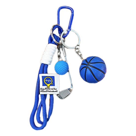 Keychain Sports Pendant with Braided Rope Metal Carabiner Mini Basketball Golf Clubs Charm Key Chain Bag Hanger Accessory