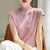 Women T-shirt Tank Summer Knitted T-shirt Short Sleeve Tees Basic Tees Knit Top Pullover Turtleneck Female