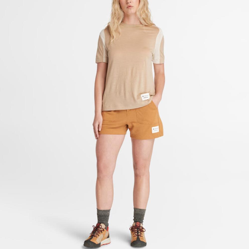 Timberland X Icebreaker Collaboration Knitted Breathable Round Neck Short Sleeve T-Shirt Women T-Shirts Light-Brown A6J5H262