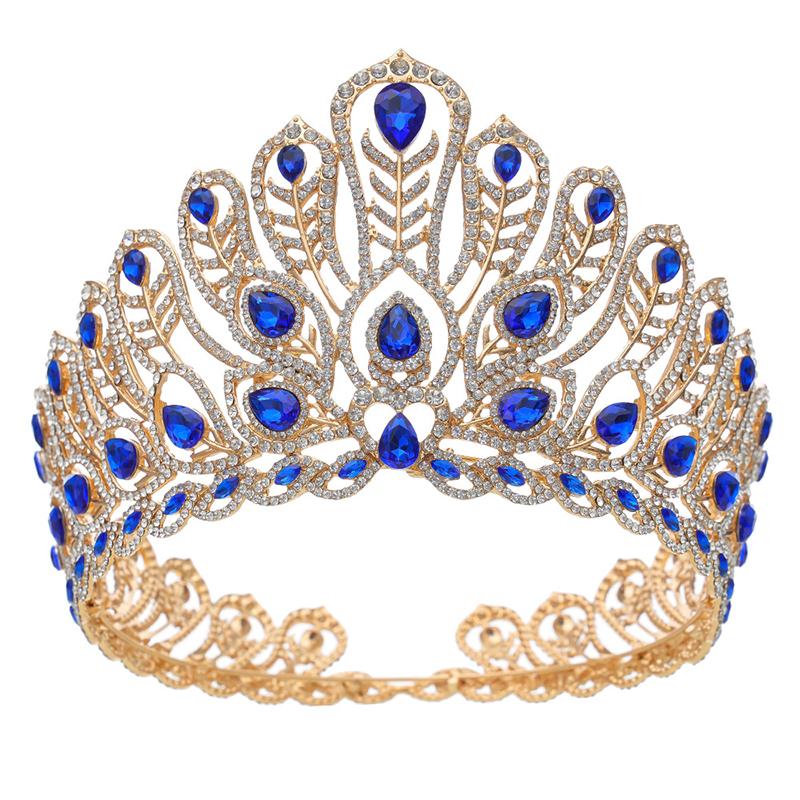 Baroque Royal Queen Large Diadem Bridal Crown Pageant Miss Headdress Bride Wedding Dress Hair Jewelry Accessories
