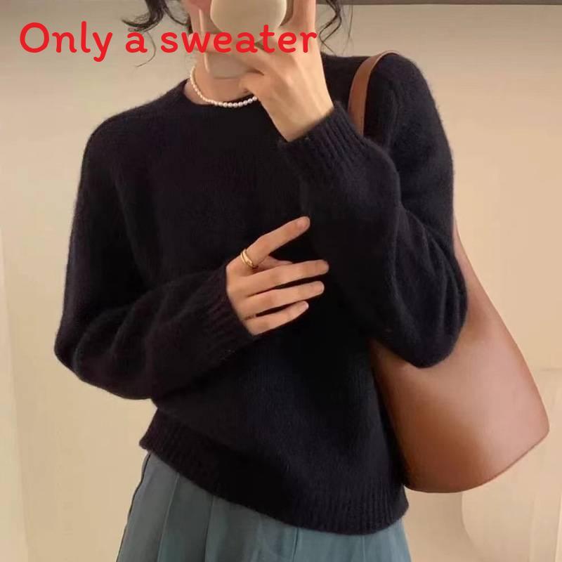 Fauler Strickpullover für Damen mit einfarbigem Design für die Herbstkälte