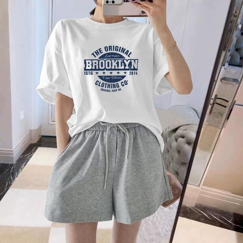 

2025 лето новая футболка с открытыми плечами, хлопковая, с коротким рукавом, женская, свободного кроя, средней длины, с рукавом до локтя, топ, футболка, тренд S белый