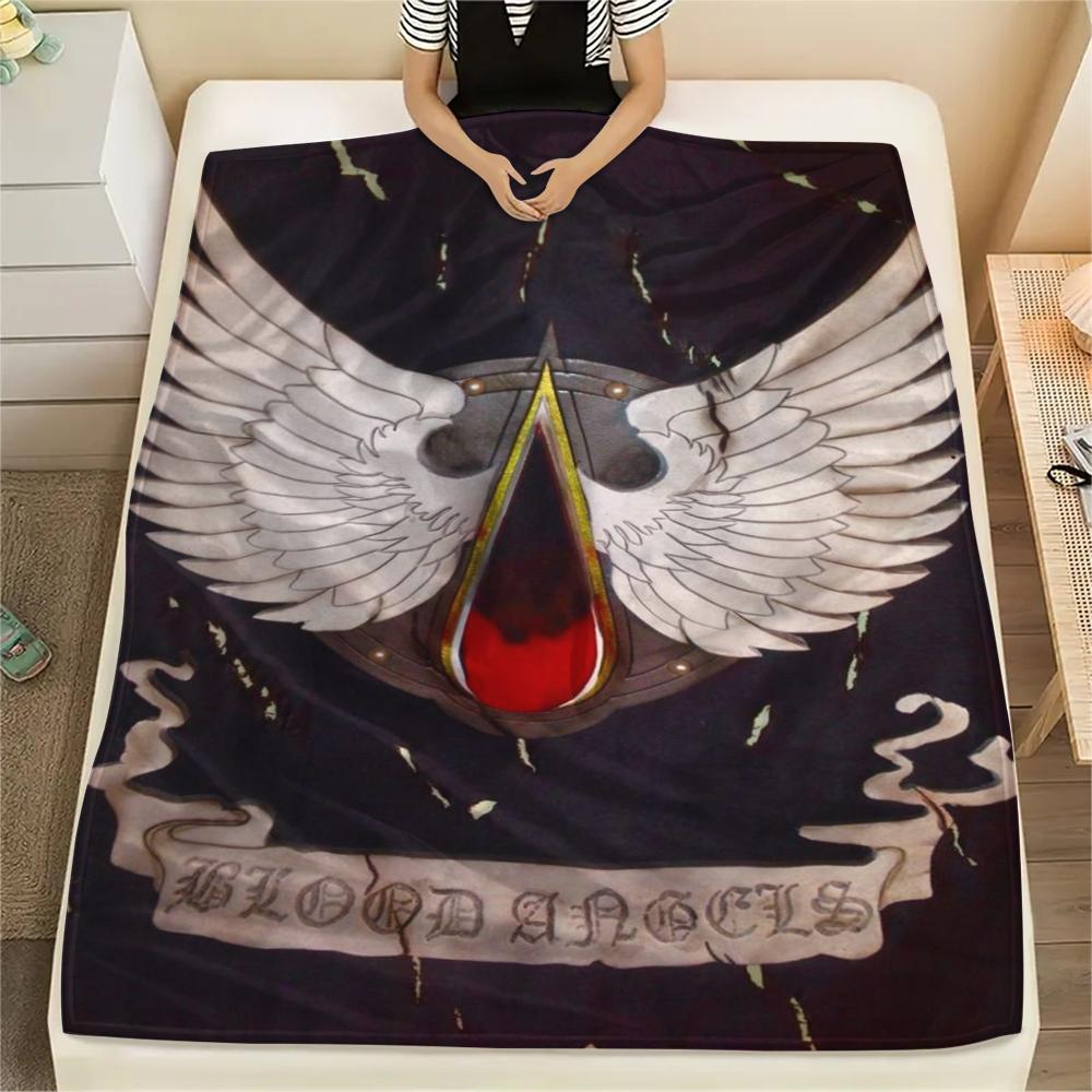 1Pc Blood Angels Cool Print Flannel Blanket, High Quality Comfortable for All Seasons, Home Decor, Warmth and Comfort, Perfect for Christmas Gifts 09