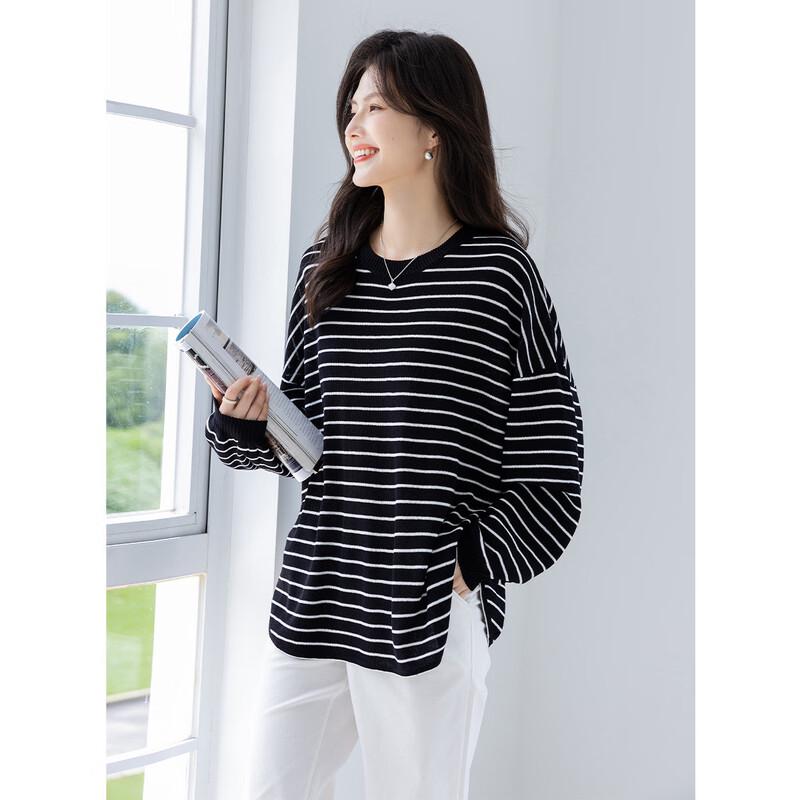 Mokana Women's Loose Fit Striped Long-Sleeve Knit Top