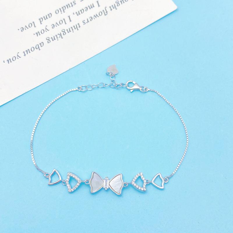New S925 Sterling Silver Bow Bracelet with Mother-of-Pearl: Elegant, Fashionable, and Versatile Gift. S925 Silver