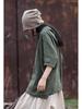 Women's Cotton Linen Hooded Frog Button T-shirt - Autumn/Winter Short Sleeve Sun Protection