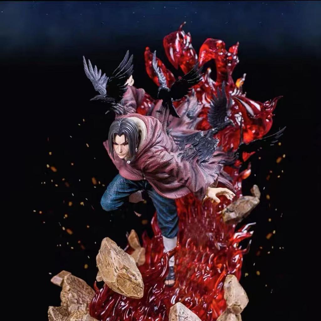 NARUTO Anime 28cm Figures GK Turn Around Itachi Uchiha Crow Scenes Action Figure PVC Collect Ornaments Doll Model Toys Gift