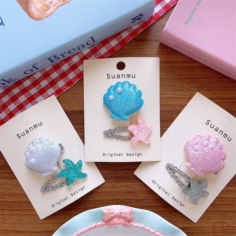 2 Stück/Set Seestern Muschel Kinder Haarspangen Kinder Pony BB-Klammern Sommer Süße Mädchen Haarnadeln Spangen Kopfschmuck Haarschmuck