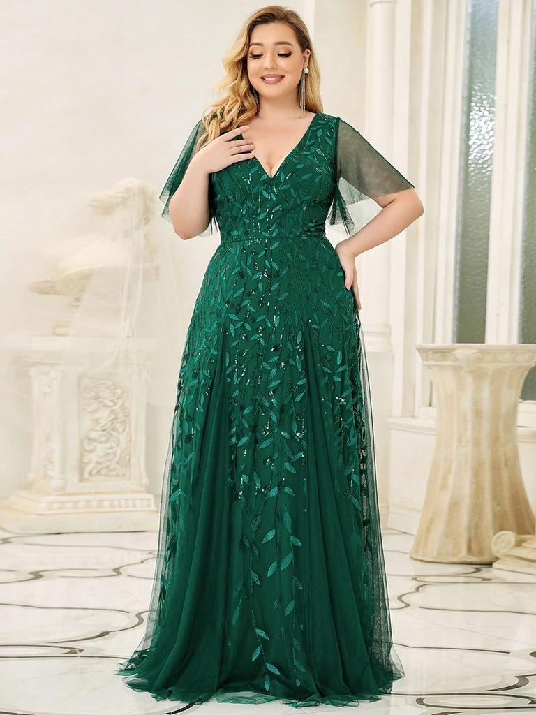 2026 Summer European & American V-neck Patchwork Mesh Evening Gowns for Banquets & Performances