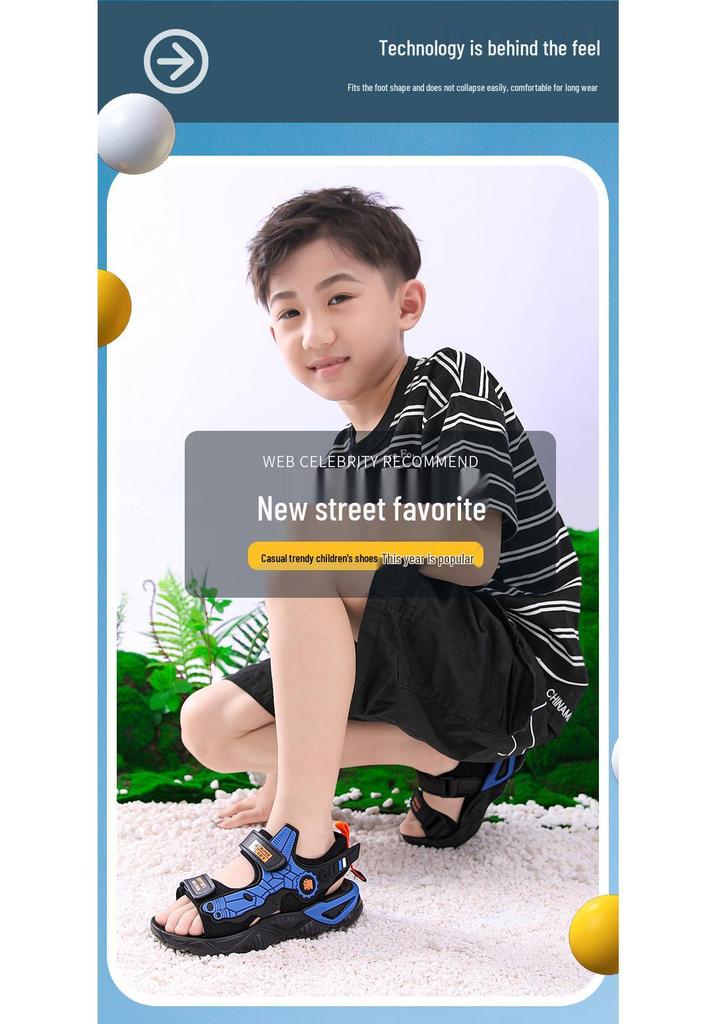 Boys' Non-slip Beach Sandals - 2026 Summer Style for Older Kids, Soft Sole Student Shoes