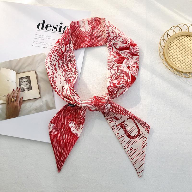 26 Letter Print Long Scarf Silk Small Scarf Narrow Ribbon Headband Handle Bag Band Bandana Hair Tie Hair Head Neck Neckerchief