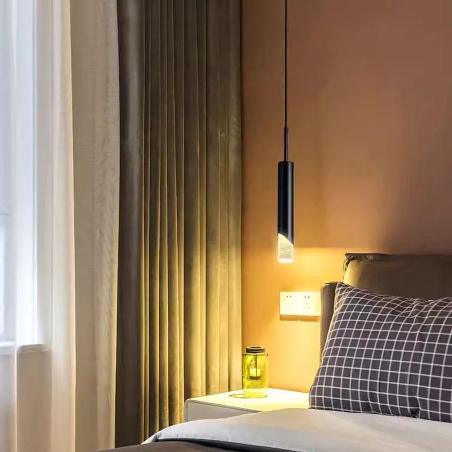 Black Golden Long Tube LED Pendant Light Kitchen Dining Room Shop Bar Acrylic Hanging Light Bedroom Bedside Suspension Light