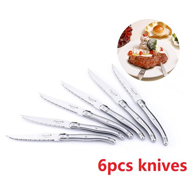 6-teiliges Laguiole-Besteckset Steakmesser Tafelgabeln Tafellöffel Teelöffel Edelstahl-Besteck Tafelset mit langem Griff