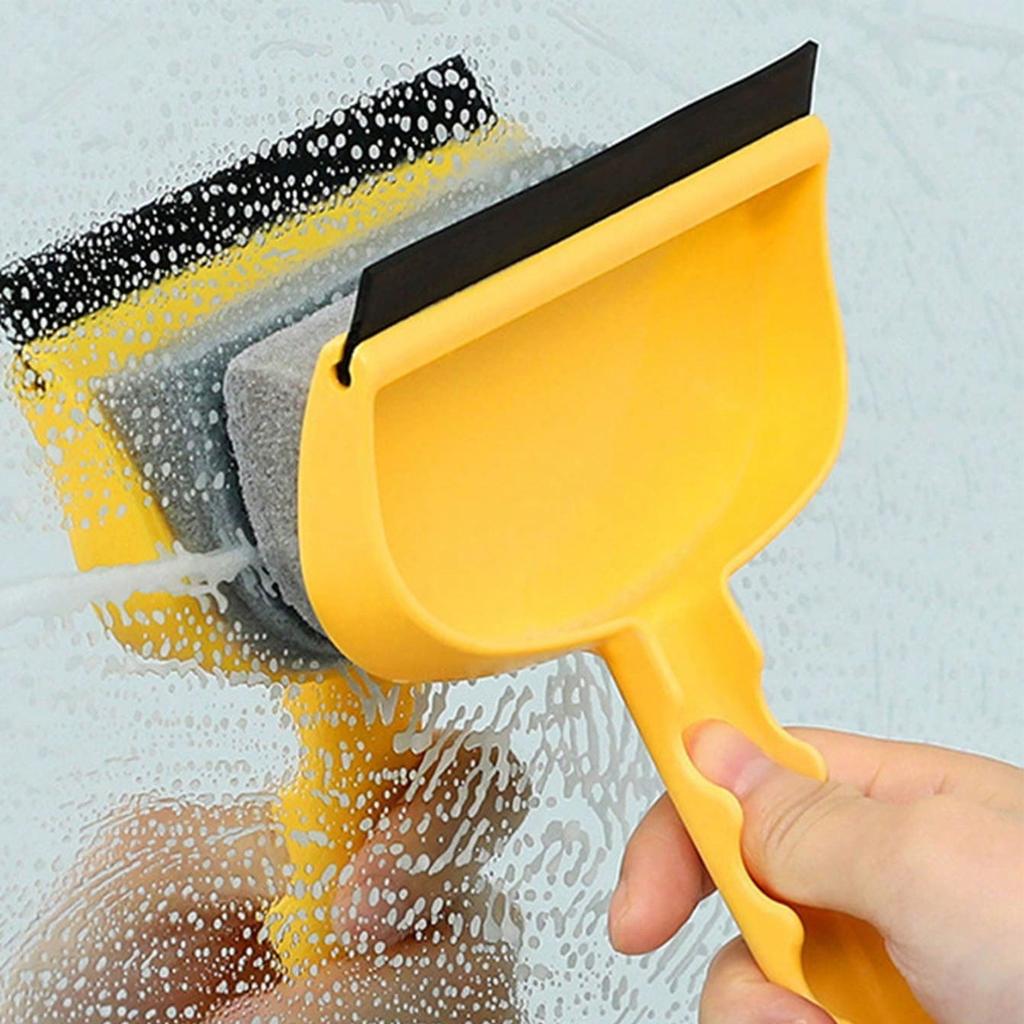 Portable Double-Sided Window Cleaner with Multifunctional Sponge Brush - Plastic Handle Window Cleaning Accessory Wiper