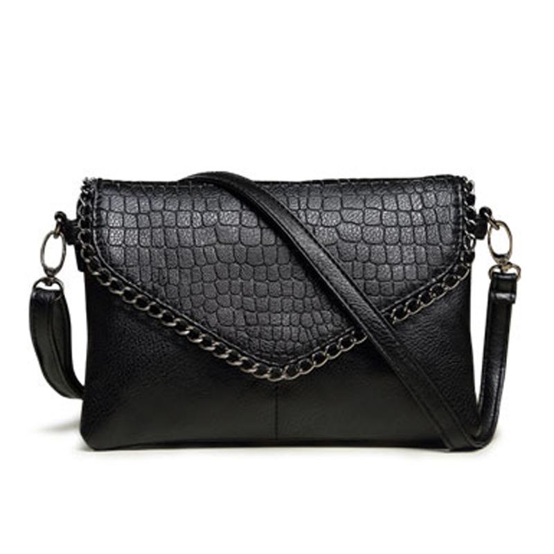 

Female Shoulder Messenger Bags Casual Trendy Crossbody Bag Black PU 2026Trend Women Ste Print Chain Envelope Clutch Purses