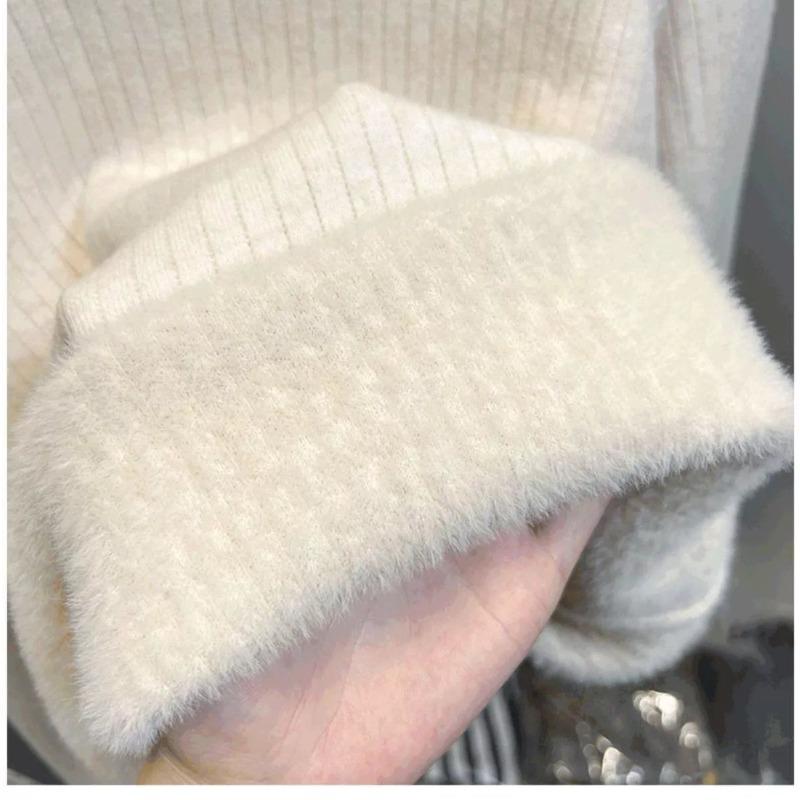 Women's Fashion Half High Collar Plush Sweater Autumn Winter Long Sleeve Thick Warm Pullovers Casual Solid Fleece Tops