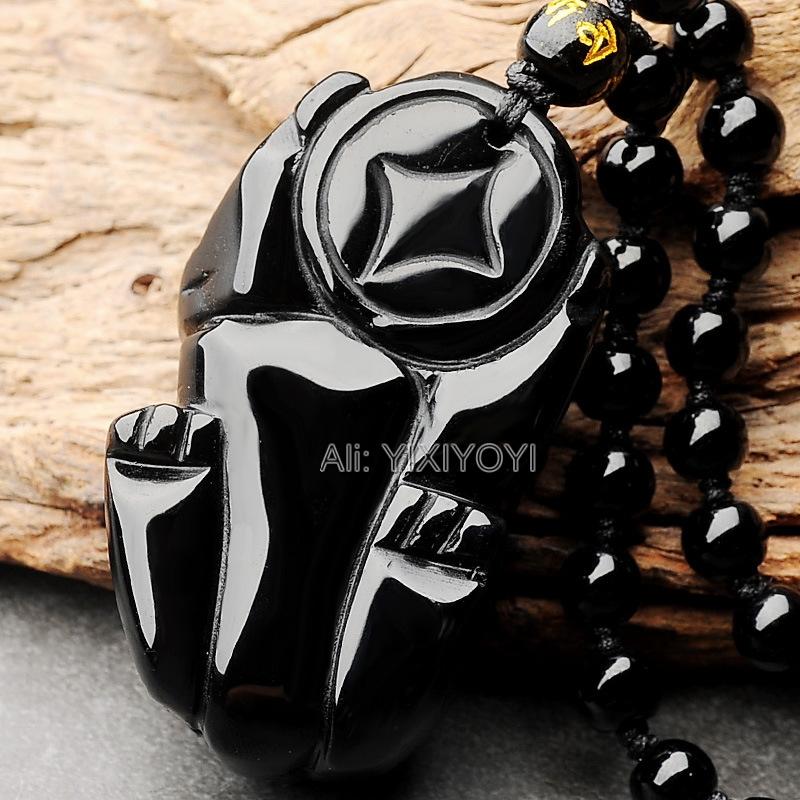 Natural Handwork Black Obsidian Carved Chinese Big PiXiu Lucky Pendant Amulet Beads Necklace Charm Fashion Gift Jewelry
