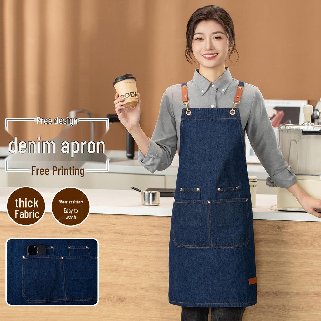 Waterproof Oil-Proof Fashion Denim Apron for Adults - Perfect for Kitchen, Catering, and Coffee Shop Work