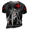 Men's Templar Cross Print Soldier T-shirt Christian T-shirt Short Sleeved T-shirt 3D Printed Round Neck Shirt