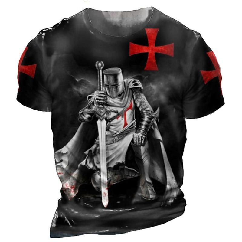 Men s Unisex Templar Cross Graphic Prints Soldier T Shirt Distressed T Shirt Short Sleeve T shirt 3D Print XL