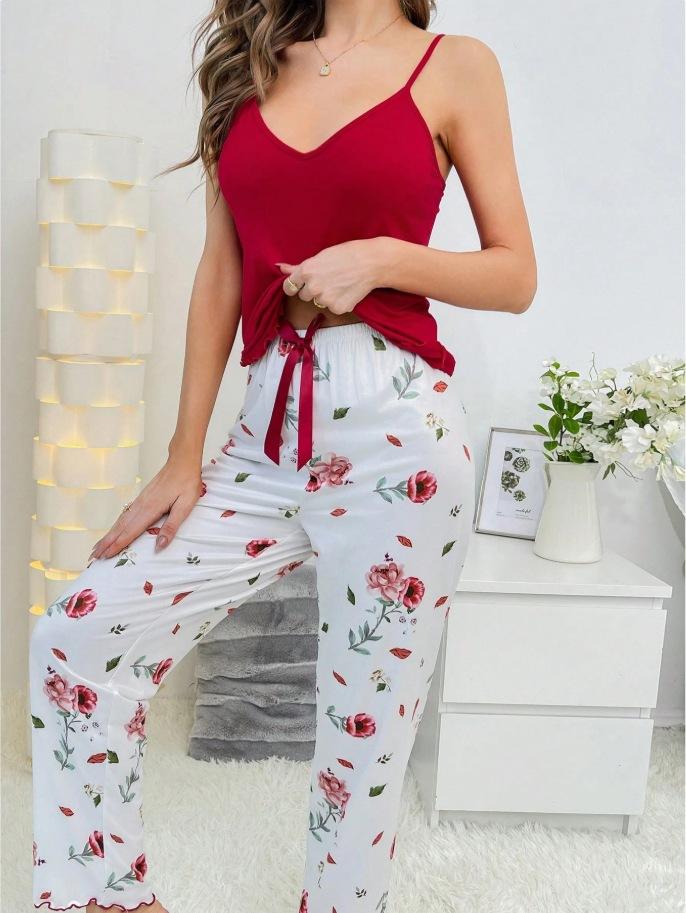 Europe and the United States hot-selling love sexy loungewear sling vest pajamas women can wear trousers set S красный