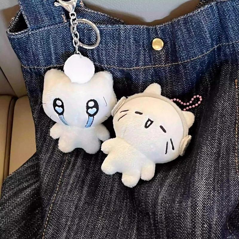 Cute Headphones Kitten Couple Keychain Mini Crying Cat Doll Plush Keyring Cartoon Dog Bee Bag Pendant Charms Backpack Decoration