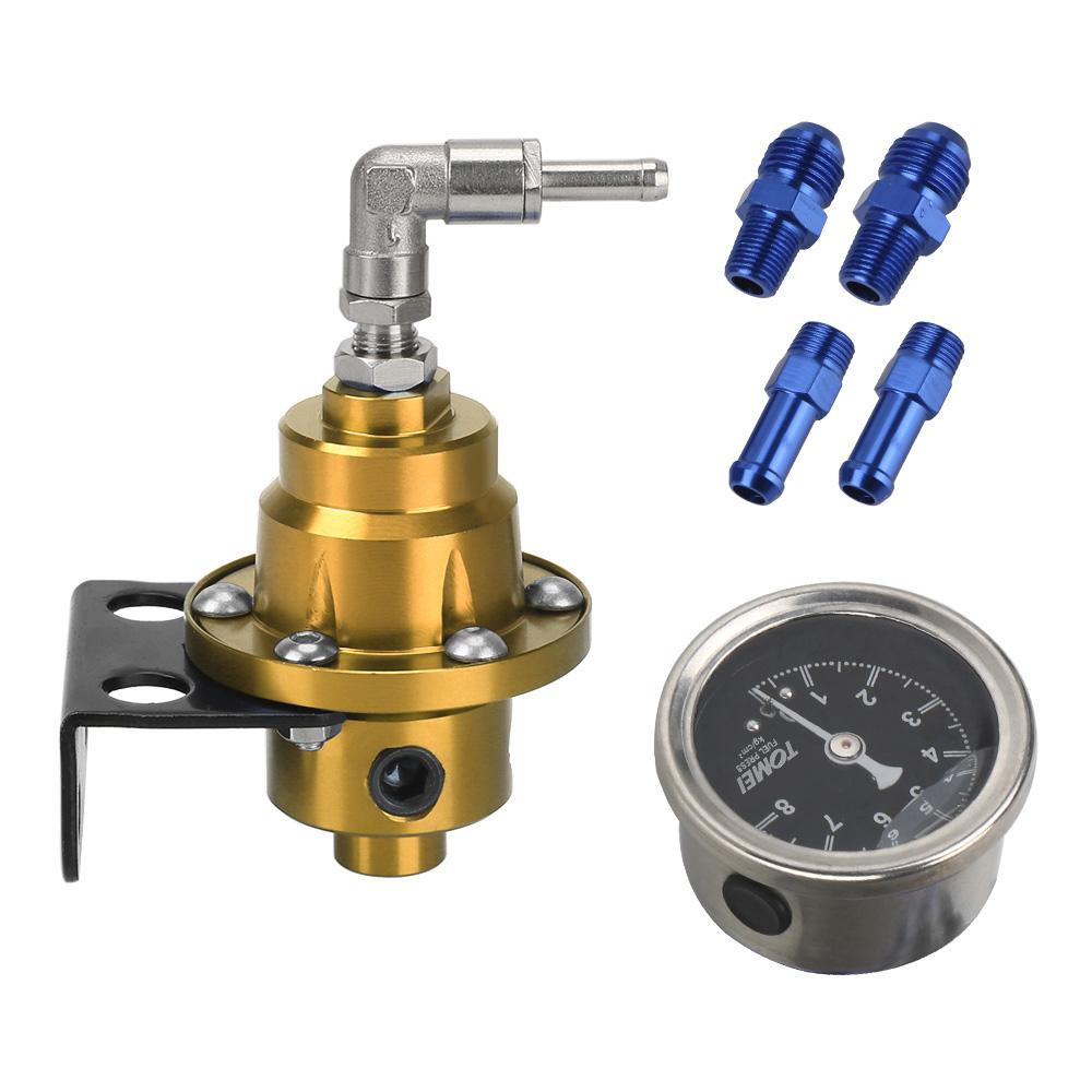 

Universal Aluminum Vehicle Refitting fuel Supercharger Adjustable Fuel Pressure Regulator with Gauge Kit золотий