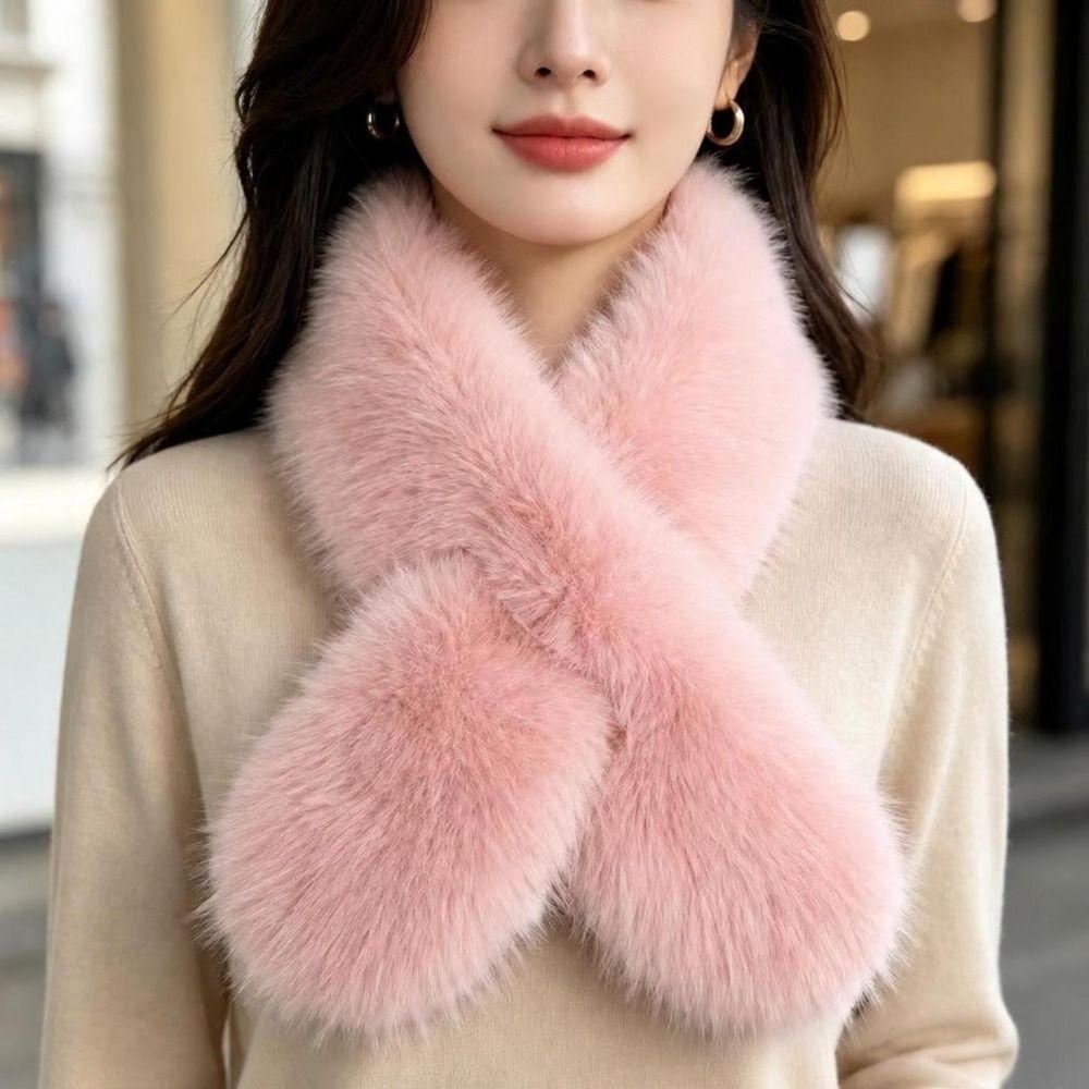 Faux Fox Fur Cross Scarf Thick Fur Neck Warmer Winter Warm Plush Scarf Autumn Winter