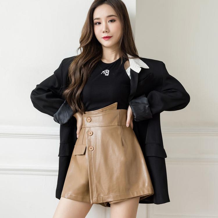 Módní nepravidelná krátká sukně z PU kůže s vysokým pasem pro ženy A-line