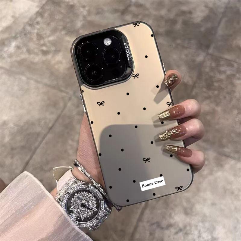 Black Dot Bow Label Phone Case For iPhone 17 16 Pro Max 15 14 13 12 11 XS X XR 7 8 Plus 16E 17 Air Shockproof Bumper Cases Cover