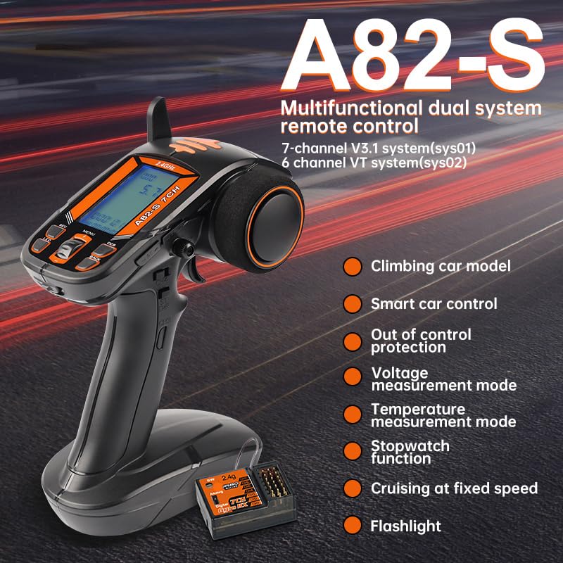 Turbo RC A82-S 2.4G 7CH RC Car Transmitter, Technical Standards Compliance Certified, Electric Car Radio Control Set with RX200 Receiver