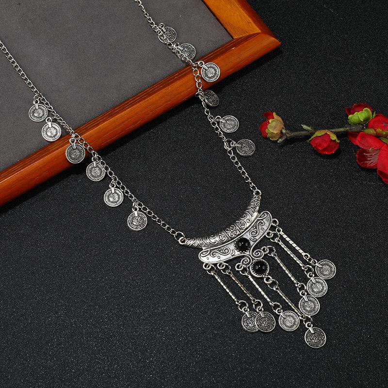 Wind Retro Personality Coin Fringed Necklace Metal Long Sweater Chain Bohemian Accessories Women