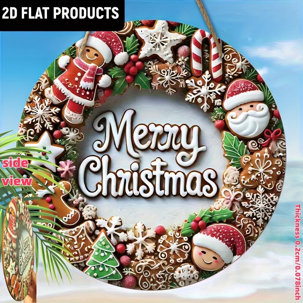 1pcs 2D Flat Christmas Wooden Sign with Sugar House and Gingerbread Patterns Winter Retro Style Christmas Home Courtyard Decorat